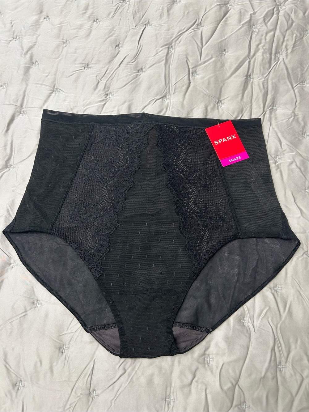 NWT- SPANX Black High-Waist Lace Panel Shaper Briefs. Size Xl